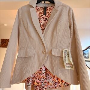 NWT Aratta White Cream Ivory Corduroy Country Chic Blazer Jacket Small